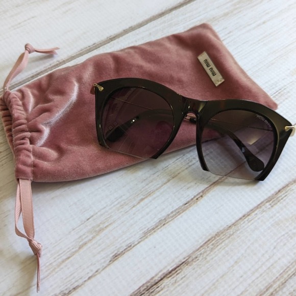 Miu Miu Accessories - Miu Miu Half Frame Tortoise Shell Sunglasses and Velvet Bag